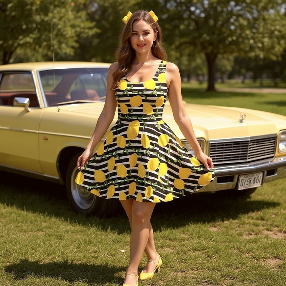 Stripe Lemon Summer Pin Up Dress - Picture 13 of 14